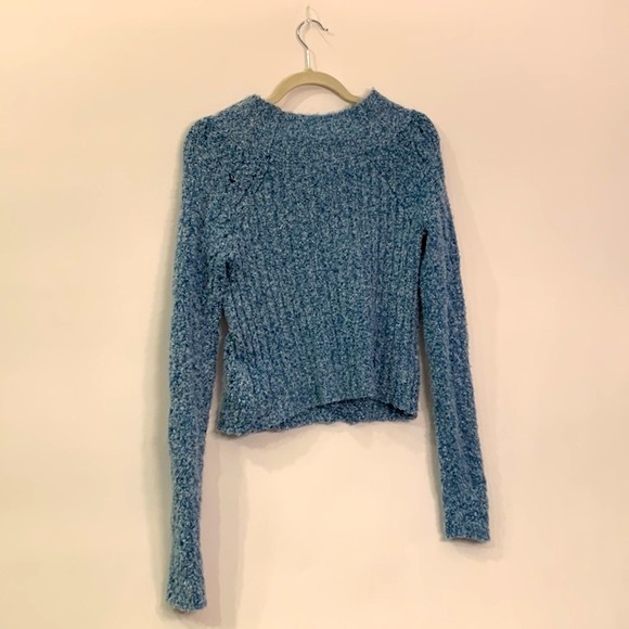 Free People Avalon cropped pull over sweater blue marine size medium - Picture 2 of 9